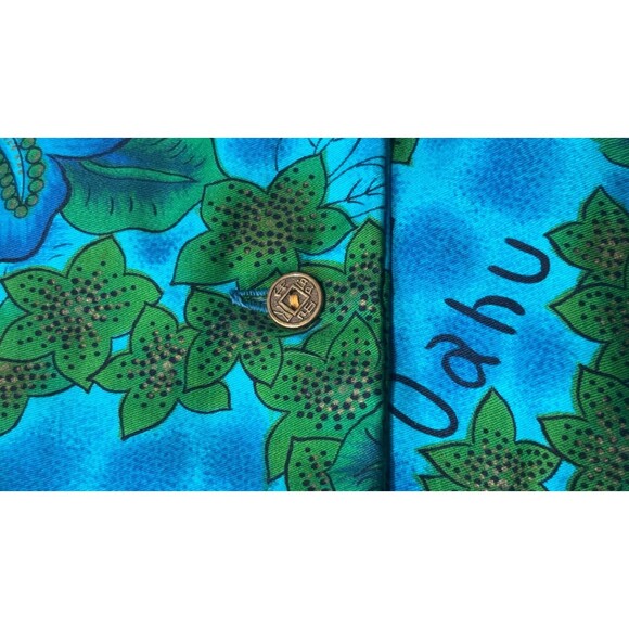 Vintage Royal Hawaiian Shirt Mens Medium Floral Map Blue Green Oahu Maui READ - Picture 11 of 11